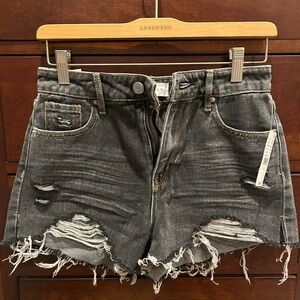 PacSun Faded Black Ripped High Waisted Denim Shorts. Size 25